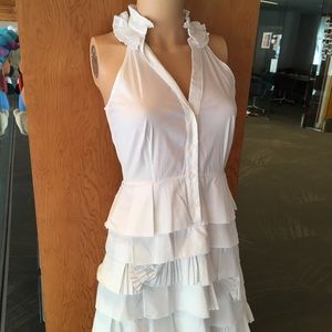 BCBG white ruffle halter dress